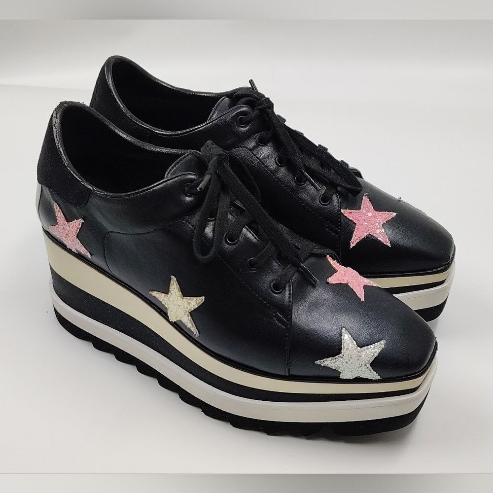 Stella McCartney Leather Elyse Star Platform Trainers Sneakers Sz 38